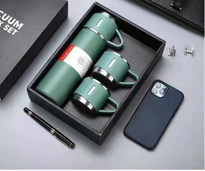 Set Termo + 3 Tazas en Acero Inoxidable.