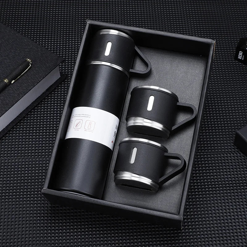 Set Termo + 3 Tazas en Acero Inoxidable.