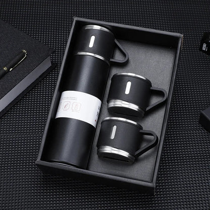 Set Termo + 3 Tazas en Acero Inoxidable.