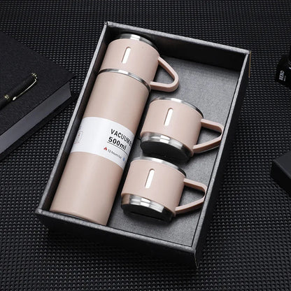 Set Termo + 3 Tazas en Acero Inoxidable.