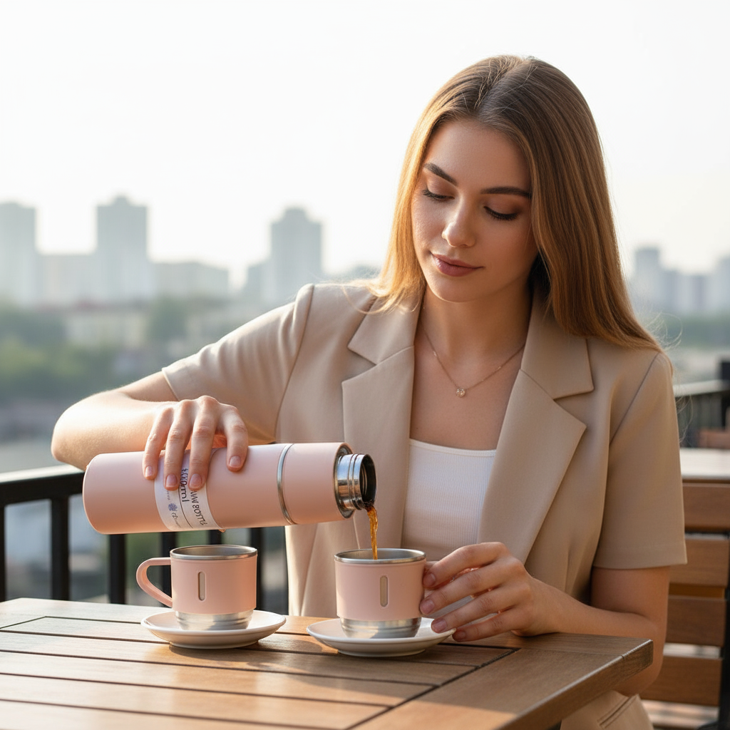 Set Termo + 3 Tazas en Acero Inoxidable.