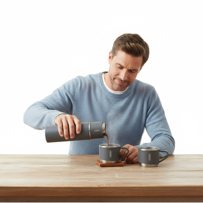 Set Termo + 3 Tazas en Acero Inoxidable.